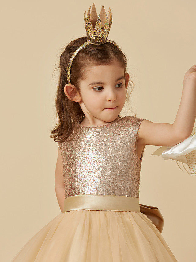 Ball Gown Ankle Length Tulle Sequined Sleeveless Jewel Neck Flower Girl Dresses