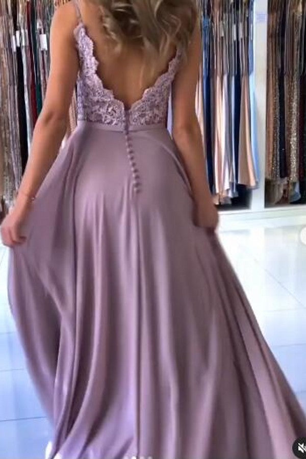 Long A-Line Sweetheart Floral Lace Chiffon Backless Prom Dress With Slit