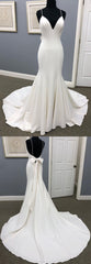 Ivory Long Mermaid Satin Spaghetti Straps Open Back Wedding Dress