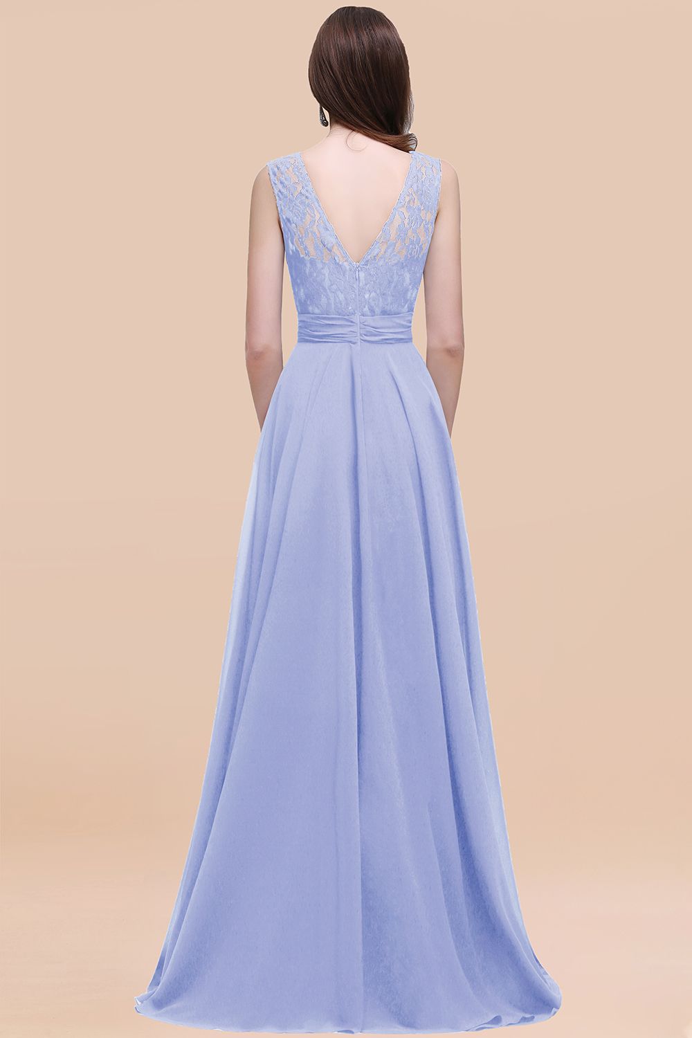 Elegant A-line Chiffon Lace Scoop Sleeveless Floor Length Bridesmaid Dress