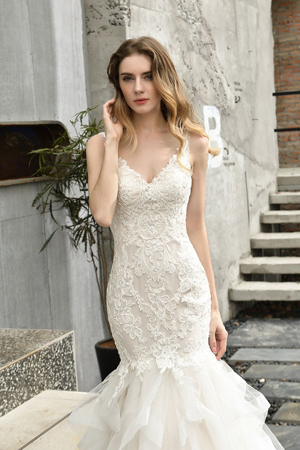 Gorgeous Long Sweetheart Appliques Lace Mermaid Wedding Dress