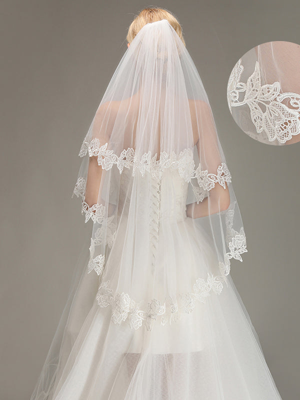Lace Applique Two Layers Wedding Veils