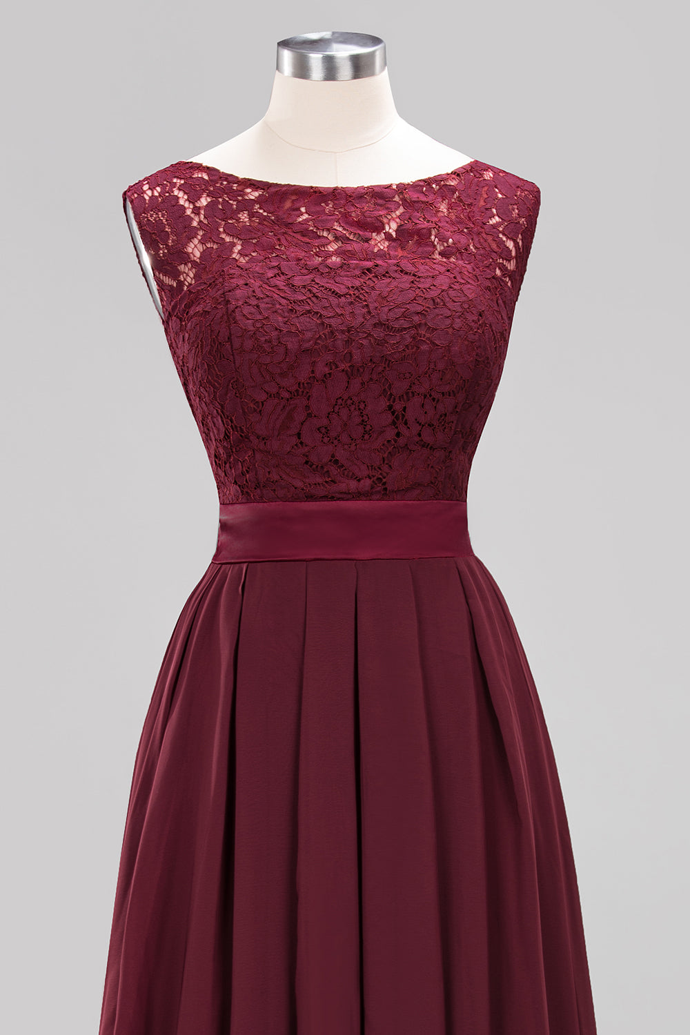 A-line Chiffon Lace Jewel Sleeveless Ruffles Floor Length Bridesmaid Dress