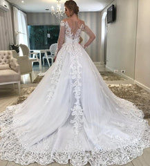 Vintage Long A-Line Sweetheart Off the Shoulder Appliques Lace Wedding Dress with Long Sleeve