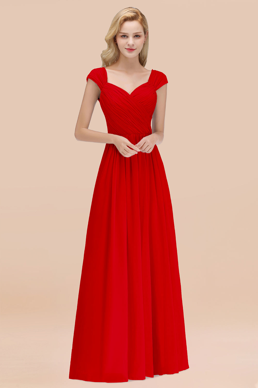 A-Line Chiffon Straps Sweetheart Sleeveless Floor Length Bridesmaid Dress with Ruffles