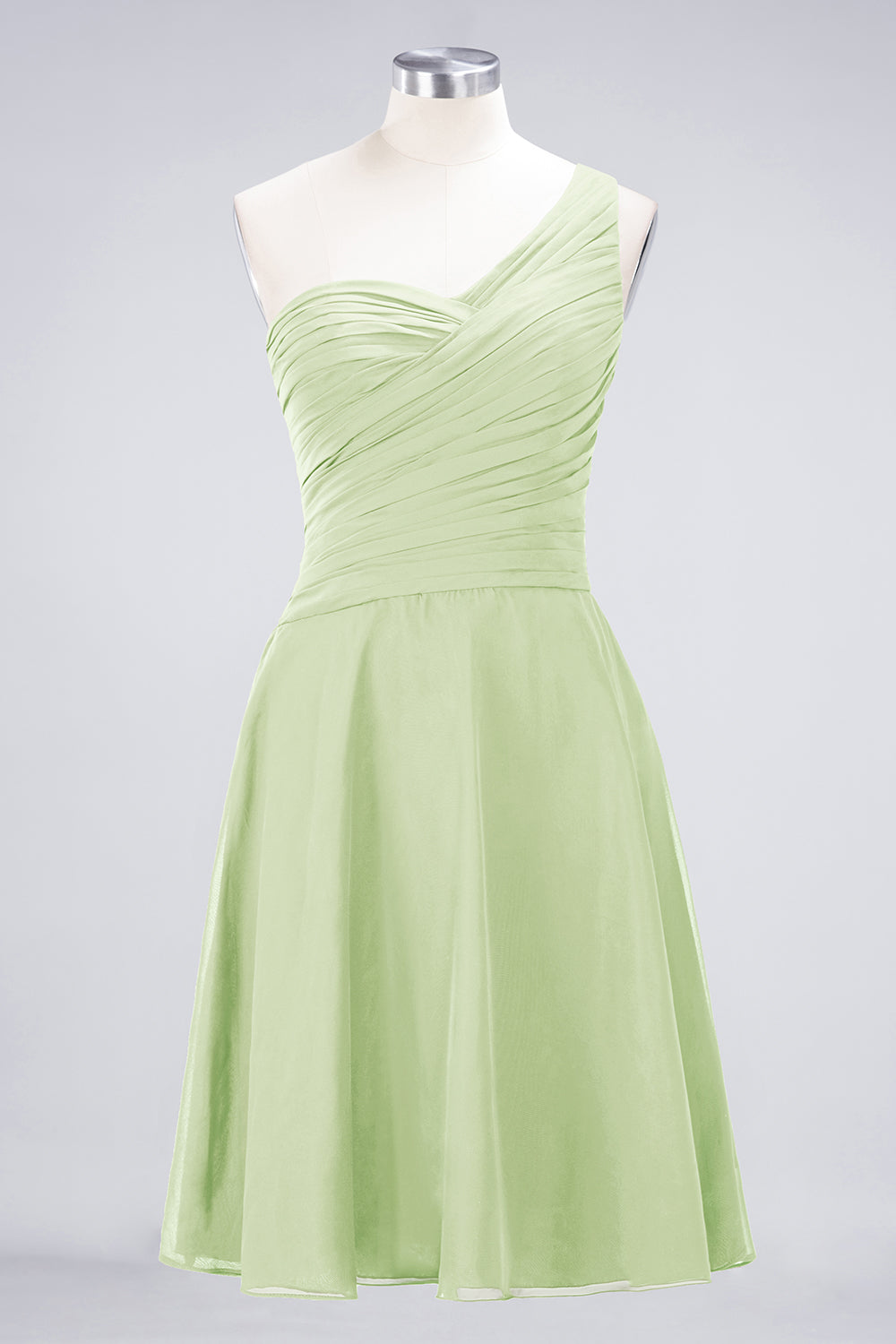 A-Line Chiffon One Shoulder Sweetheart Sleeveless Knee-Length Bridesmaid Dress with Ruffles