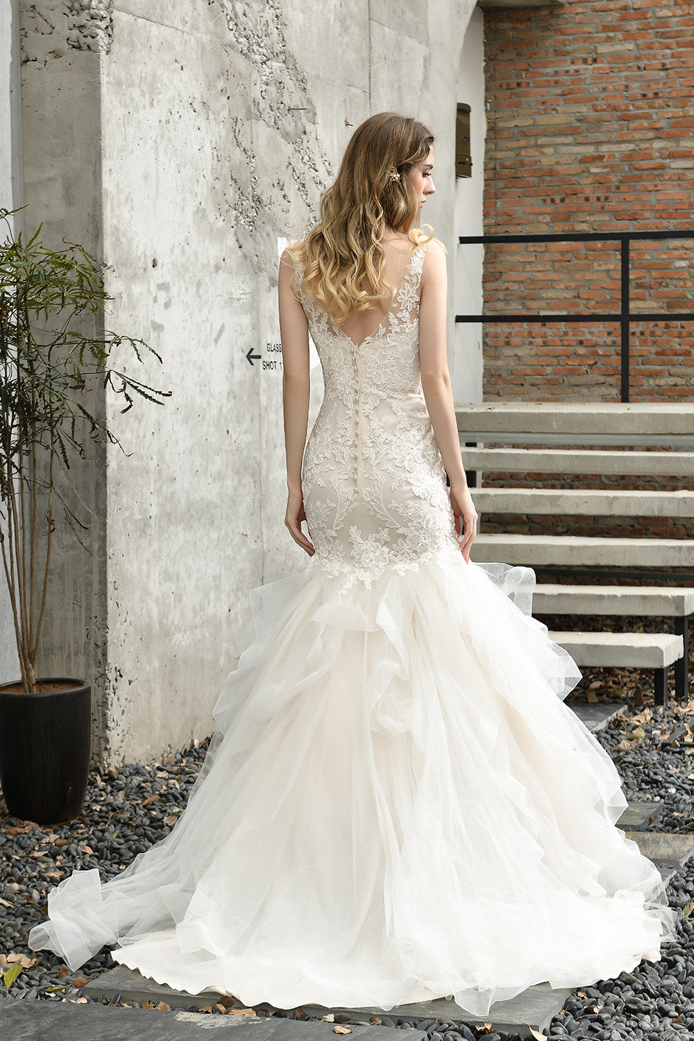 Ivory Long Mermaid Sweetheart Floral Lace Floor Length Wedding Dresses