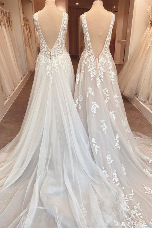 Classy Long A-Line Sweetheart Appliques Lace Open Back Ruffles Wedding Dress