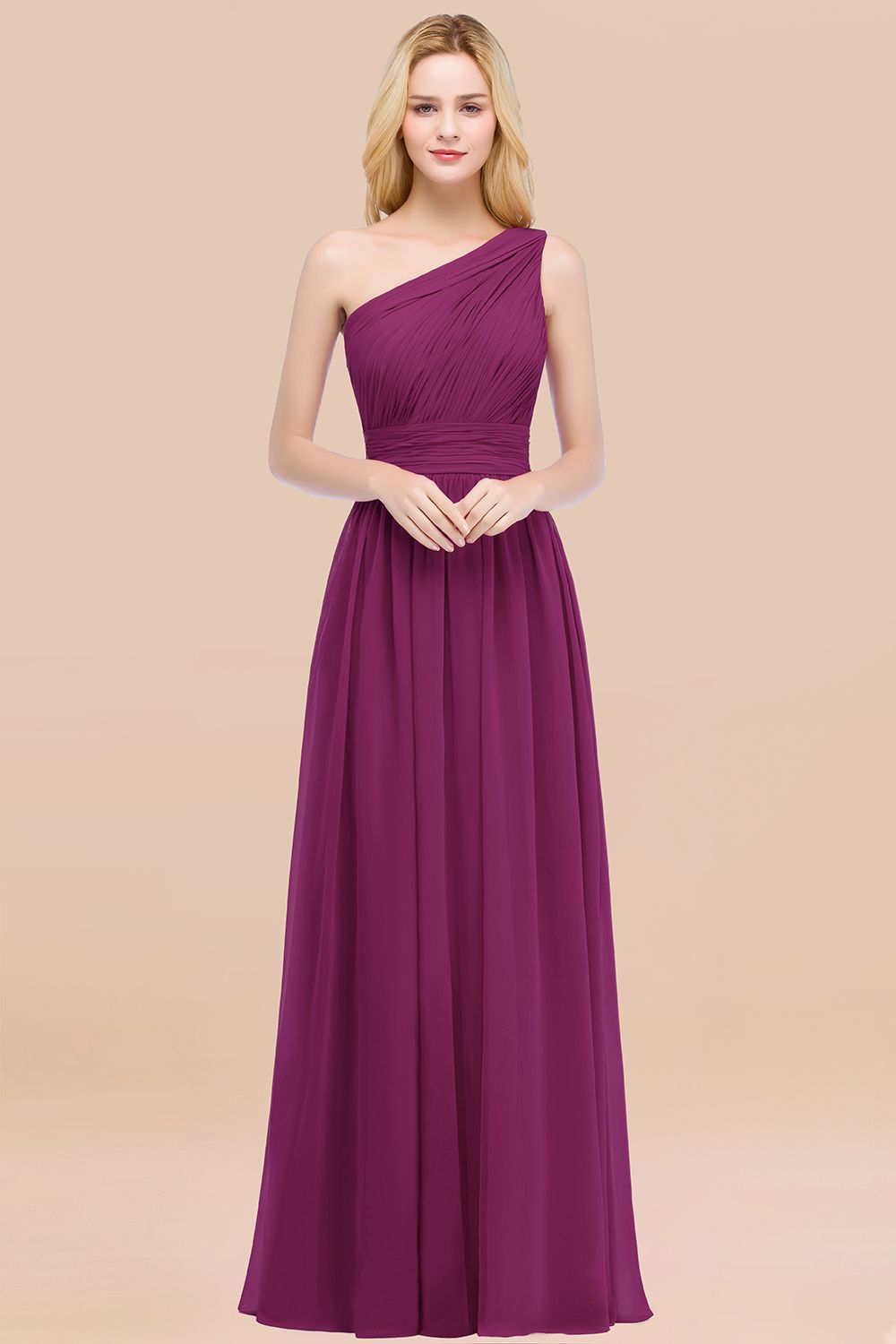 Elegant A-Line Chiffon One Shoulder Sleeveless Ruffles Floor Length Bridesmaid Dresses