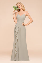 Stunning Halter V-neck Chiffon A-line Floor Length Bridesmaid Dress With Ruffles Embellishment