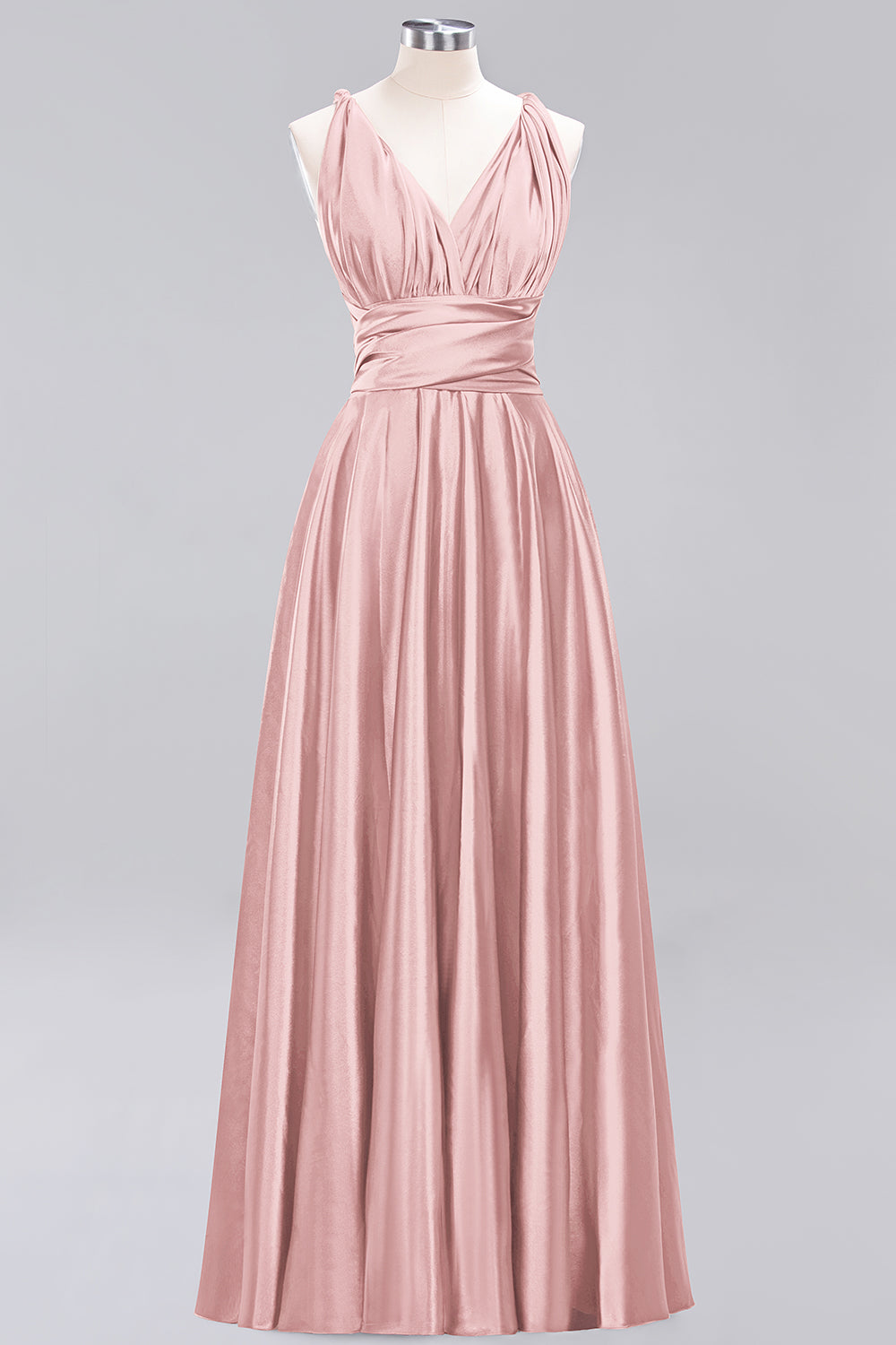 Simple A-Line V-Neck Sleeveless Ruffles Floor Length Bridesmaid Dress