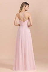Elegant Spaghetti Straps Scoop Neck A-Line Chiffon Floor Length Bridesmaid Dress
