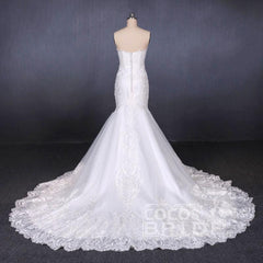 Sweetheart Long Strapless Mermaid Lace Wedding Dress