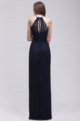 Elegant A-Line Lace Halter Sleeveless Floor Length Bridesmaid Dress