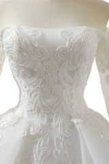 Luxury Lace-up Off The Shoulder Long Sleeves Tulle Wedding Dress