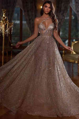 Elegant Sweetheart A-Line Long Tulle Prom Dress with Sequins