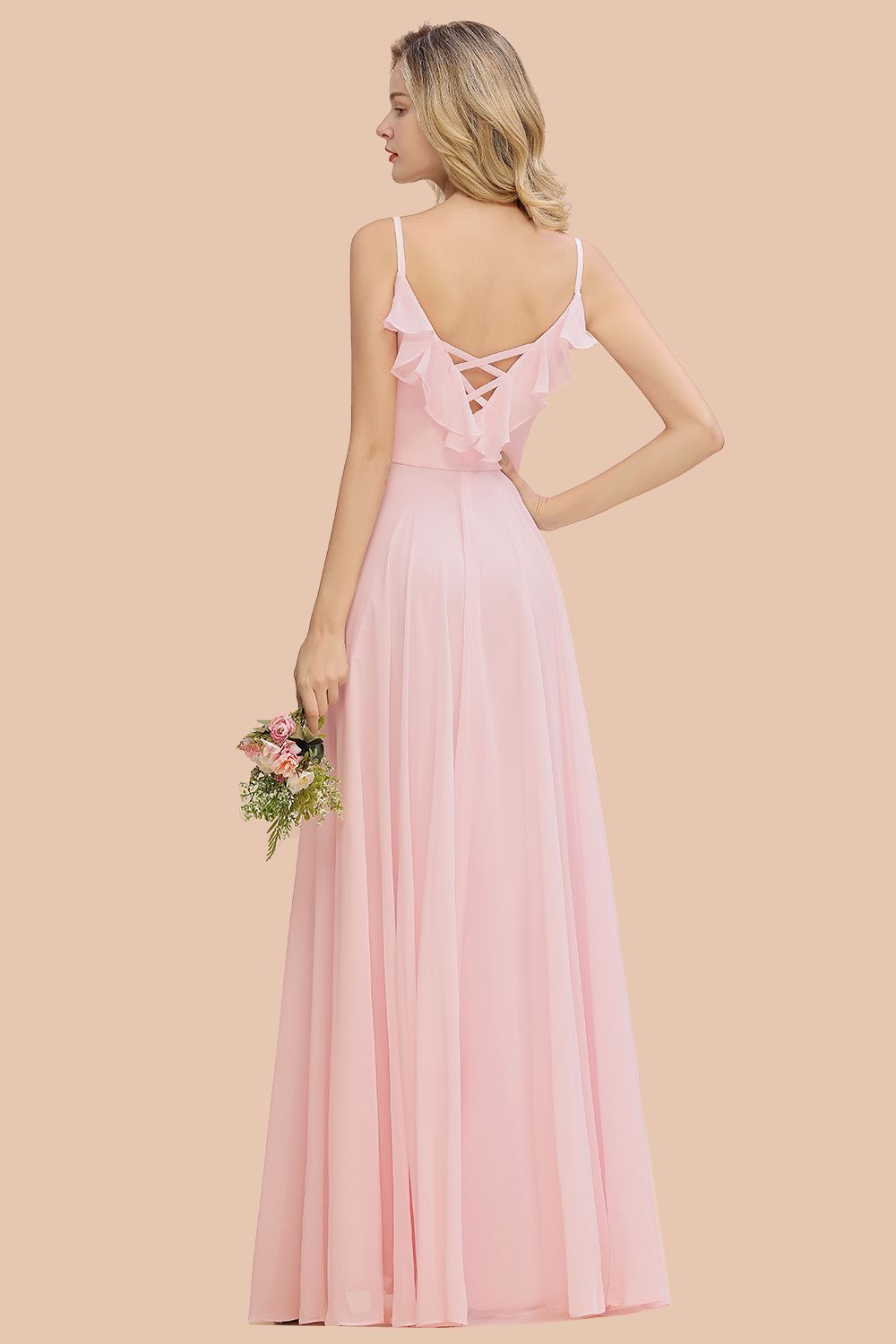 Stylish Straps V-neck A-line Long Chiffon Bridesmaid Dress