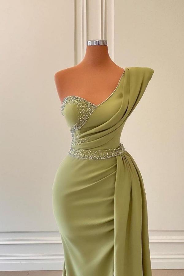 Long Mermaid One Shoulder Sleeveless Prom Dress With Ruffles