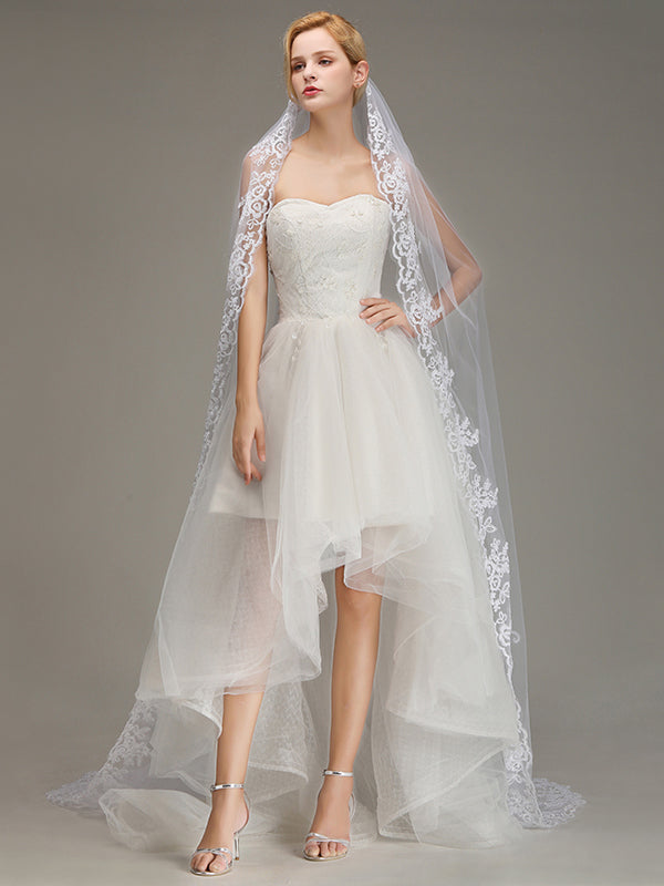 One Layer Lace Edge Wedding Veil