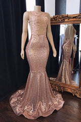 Long Sequins Appliques Lace Sleeveless Mermaid Prom Dresses