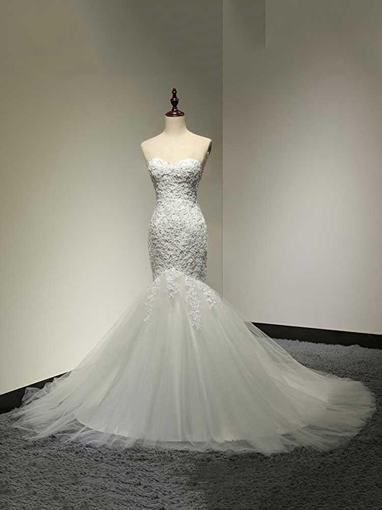 Elegant Long Sweetheart Mermaid Tulle Lace Wedding Dresses