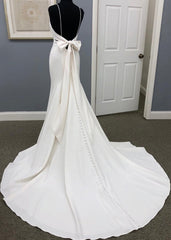 Ivory Long Mermaid Satin Spaghetti Straps Open Back Wedding Dress