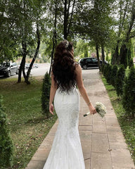 Elegant Long Mermaid Tulle Lace Wedding Dress