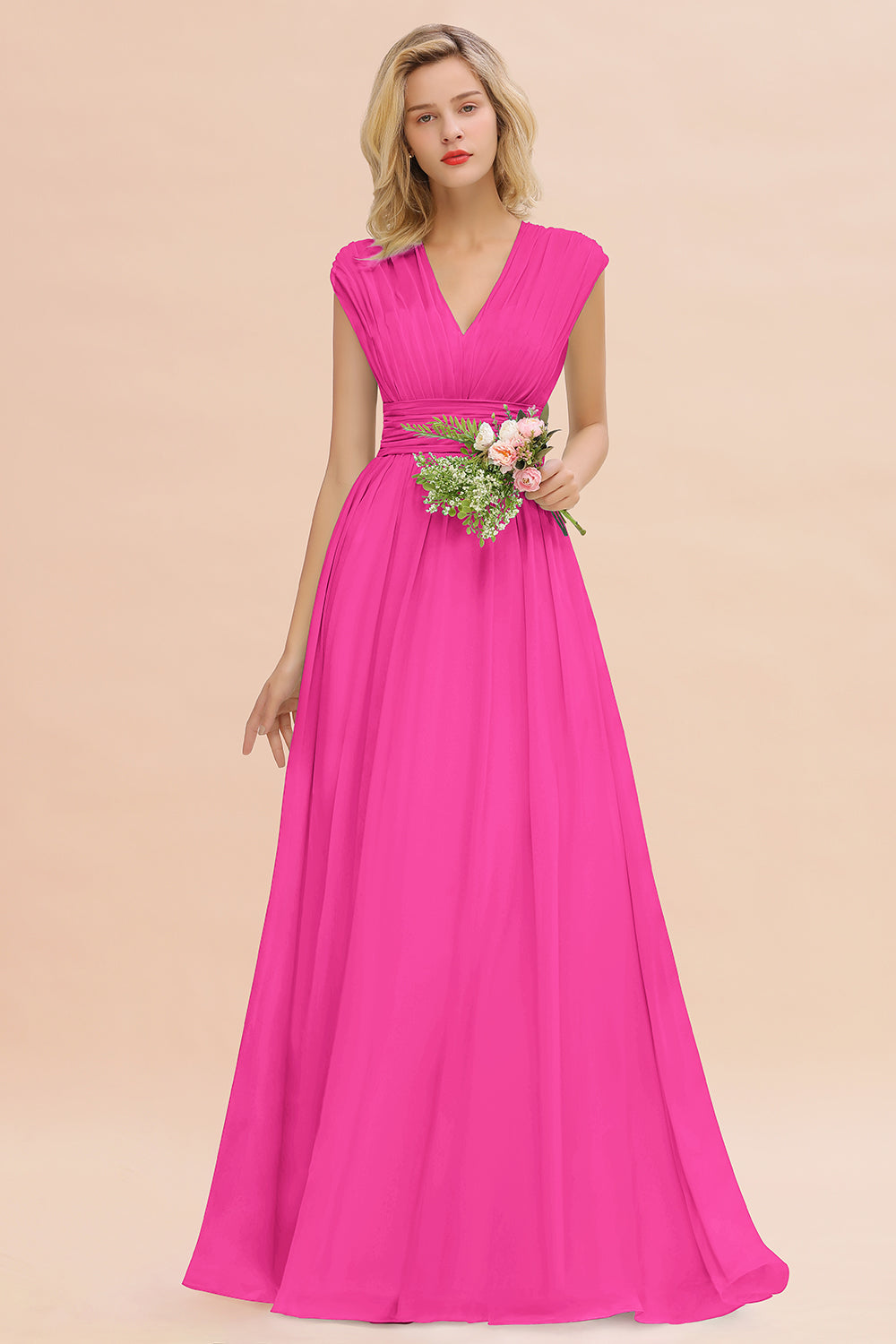 Chiffon V-Neck Sleeveless Elegant A-line Ruffles Bridesmaid Dress