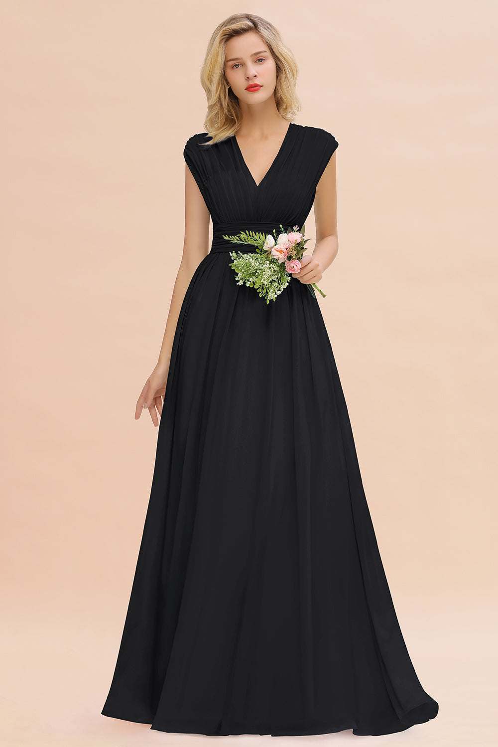 Chiffon V-Neck Sleeveless Elegant A-line Ruffles Bridesmaid Dress