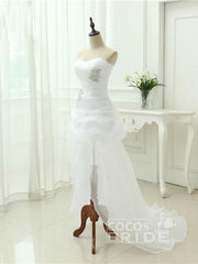 Elegant High Low Off the Shoulder Crystal Tulle Wedding Dresses