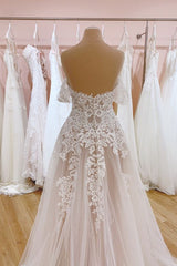 Vintage Long Off the Shoulder Sweetheart Backless Tulle Train A-Line Wedding Dress