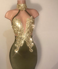 Modest Long High Neck Satin Ruffle Mermaid Prom Dress
