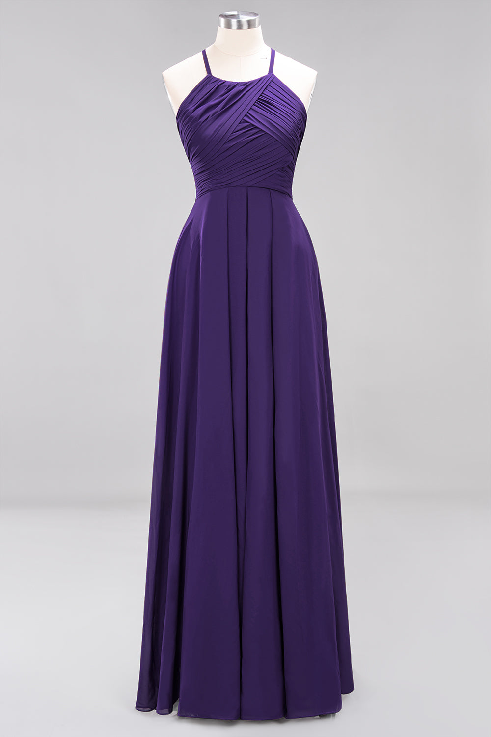 A-Line Chiffon Halter Ruffles Floor Length Bridesmaid Dress