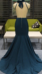 Long High Neck Sweep Train Sleeveless Mermaid Prom Dresses