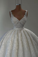 Gorgeous Long Sweetheart Floor Length Sleeveless Lace Ball Gown Wedding Dress with Ruffles