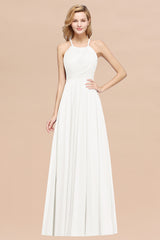 A-Line Chiffon Halter Ruffles Floor Length Bridesmaid Dress
