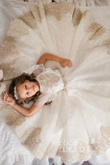 Long Scoop Neck Short Sleeves Ball Gown Flower Girl Dress