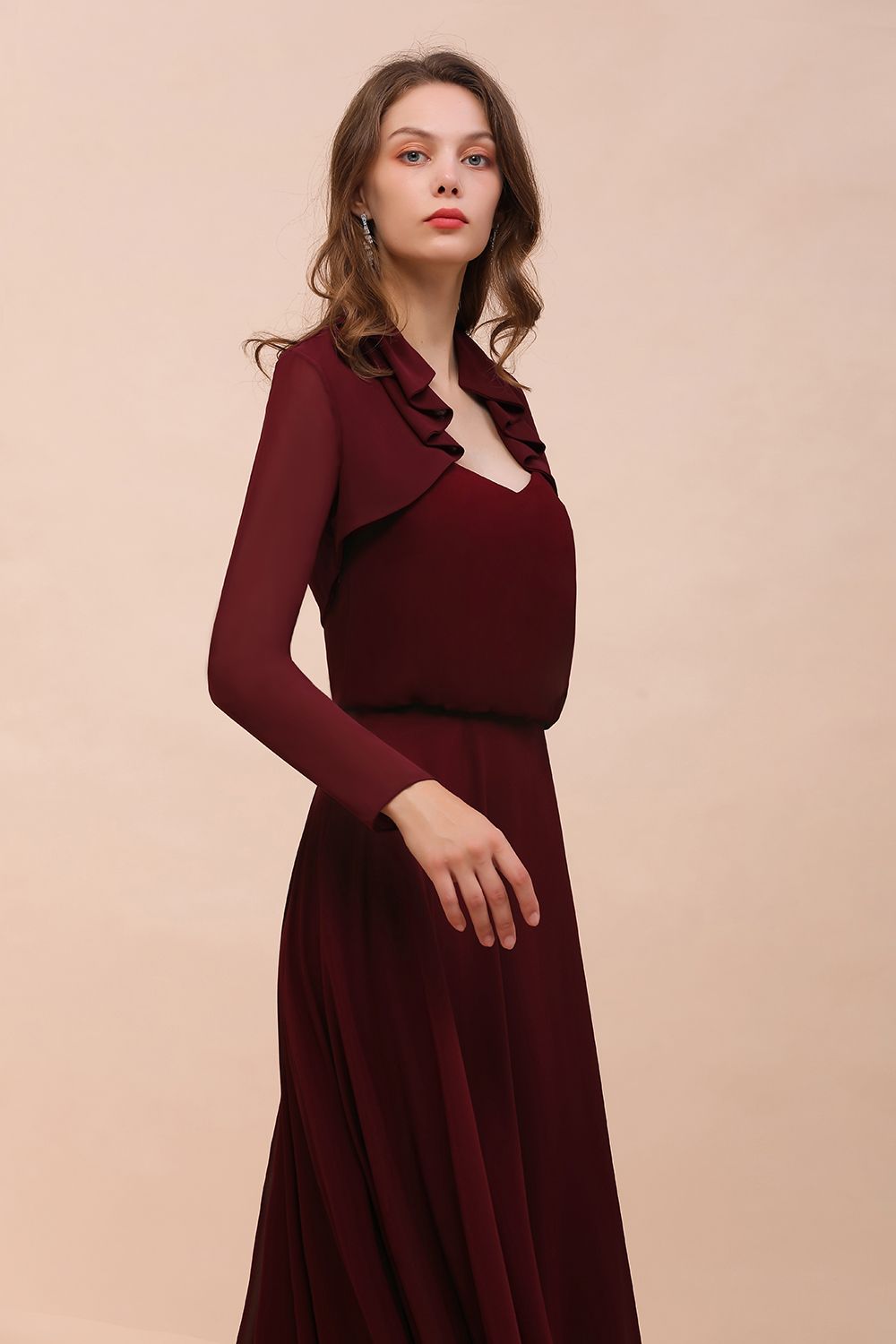 Long Sleeves Burgundy Chiffon Wedding Wraps