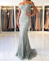 Long Mermaid Off the Shoulder Tulle Lace Prom Dress