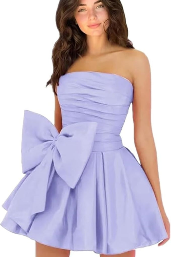 Simple Short A-line Strapless Sleeveless Ruffle Satin Homecoming Dress