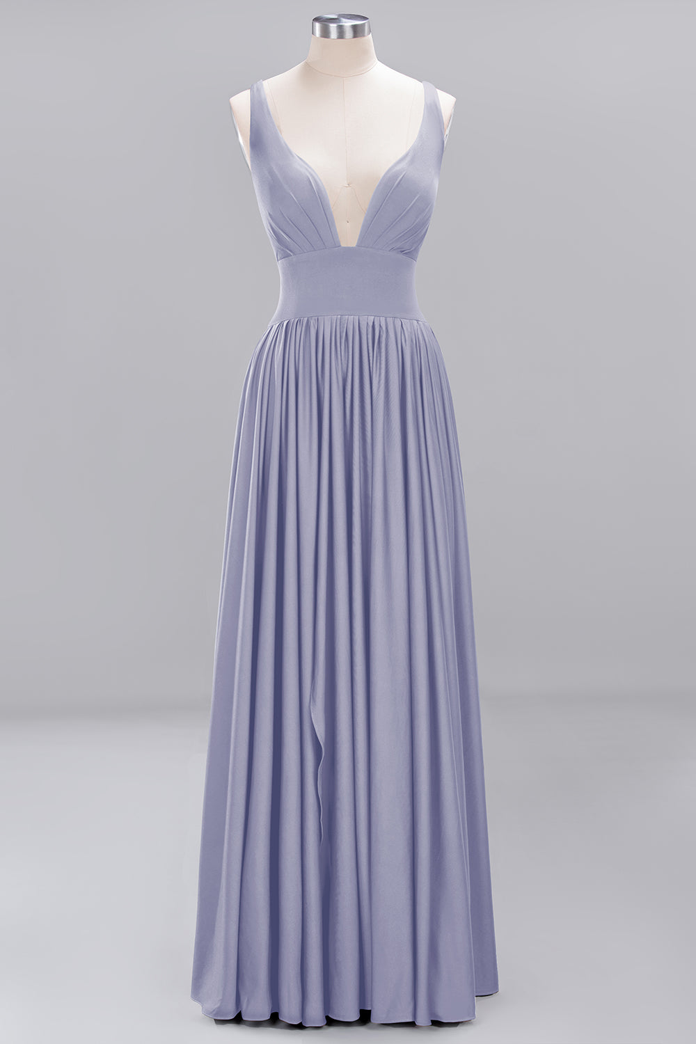 A-Line V-Neck Sleeveless Long Ruffles Bridesmaid Dress