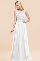Dusty Rose Lace V-Neck Long Bridesmaid Dresses With Appliques
