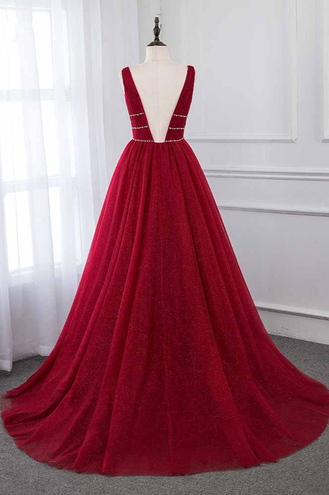 Long A-Line V-neck Wide Straps Sequins Beading Floor Length Prom Dress