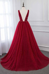 Long A-Line V-neck Wide Straps Sequins Beading Floor Length Prom Dress