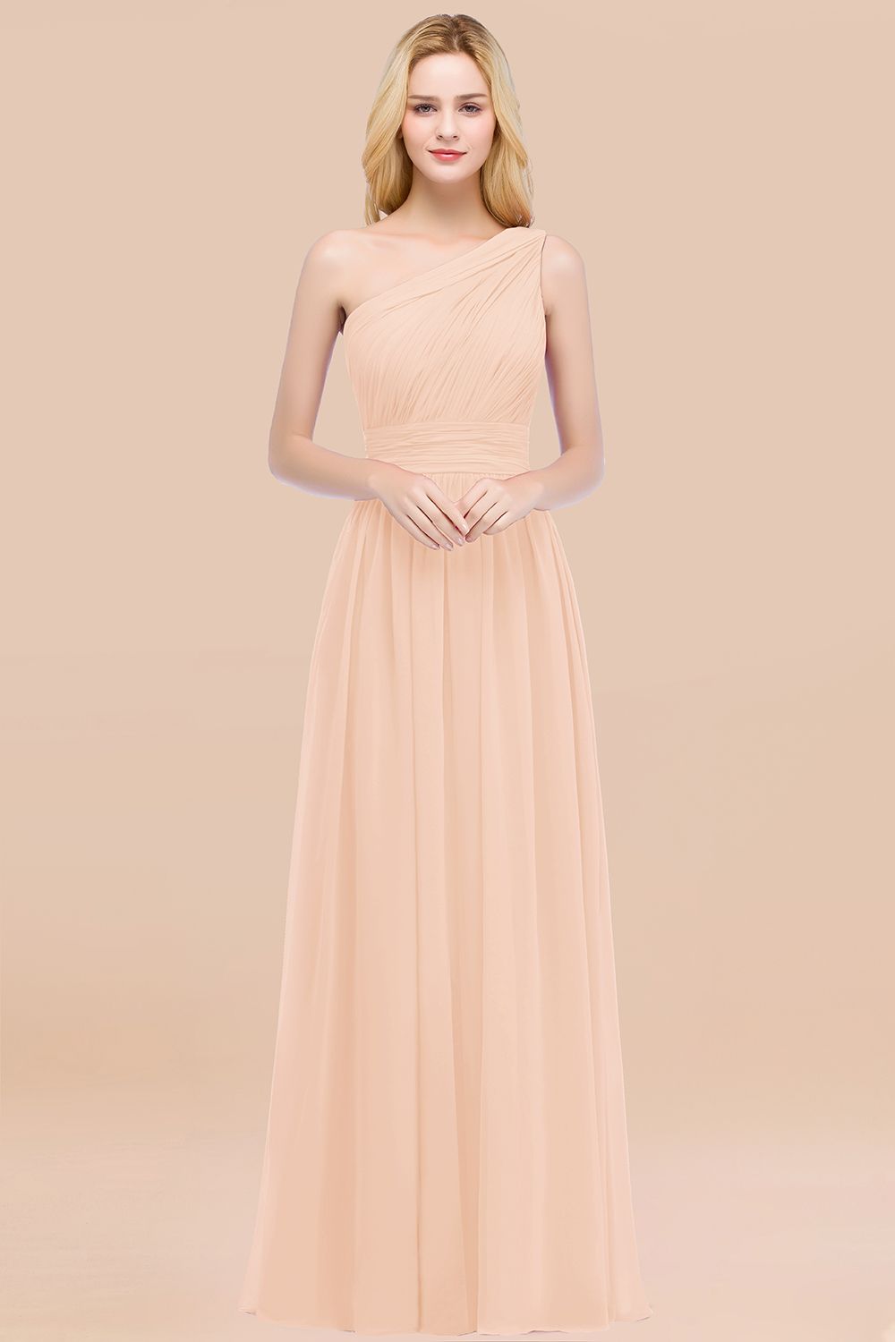 Elegant A-Line Chiffon One Shoulder Sleeveless Ruffles Floor Length Bridesmaid Dresses