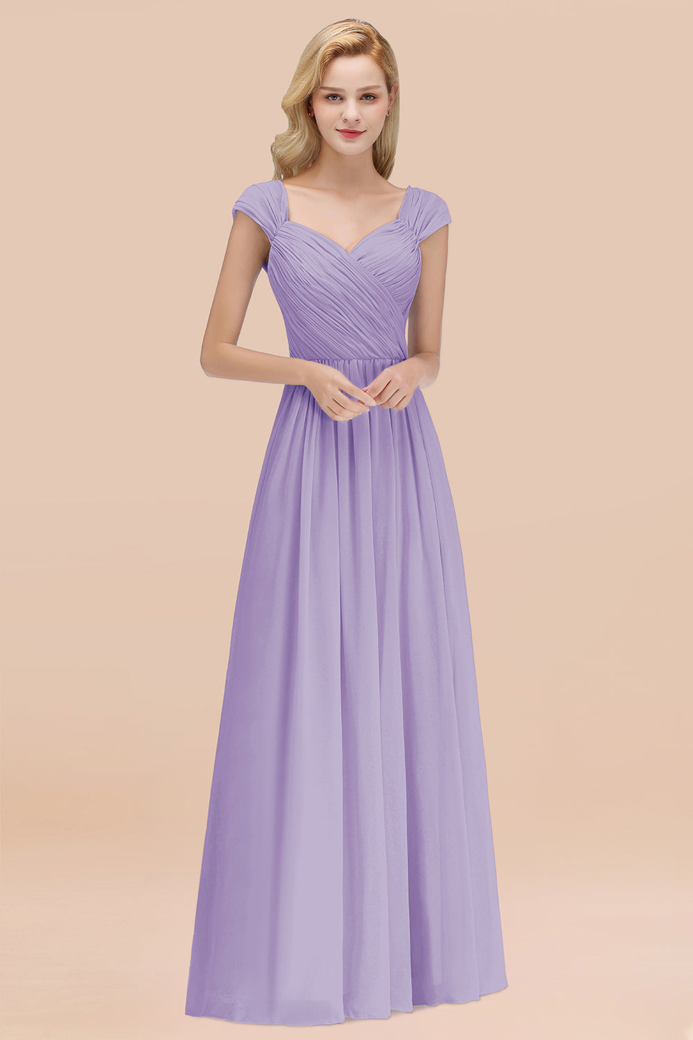 A-Line Chiffon Straps Sweetheart Sleeveless Floor Length Bridesmaid Dress with Ruffles