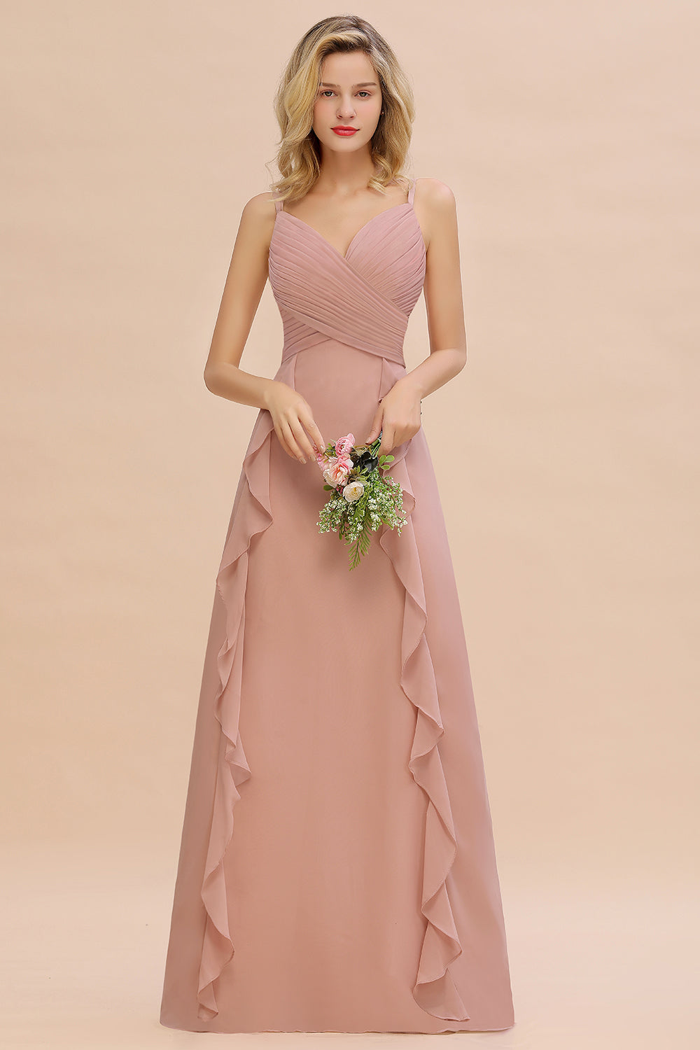 Elegant A-line Sweetheart Spaghetti Straps Floor Length Bridesmaid Dress With Ruched
