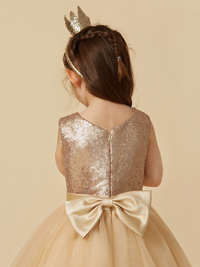 Ball Gown Ankle Length Tulle Sequined Sleeveless Jewel Neck Flower Girl Dresses