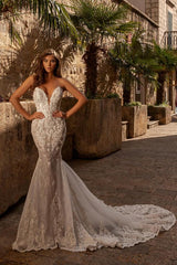 Vintage Long Mermaid Sweetheart Tulle Lace Wedding Dresses