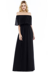 Long A-line Off the Shoulder Chiffon Formal Evening Dresses